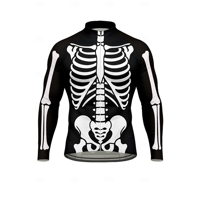 Men's Men Tops Cycling Jersey Graphic Skull Halloween Long Sleeve Bike Jersey Top with 3 Rear Pockets Sun Sun Protection Sunscreen Quick Dry Sports Black Clothing Apparel