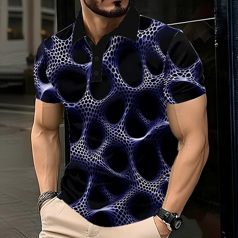 Men's Abstract Geometic Polo Short Sleeve Polo Shirts Lapel Business Casual Athleisure Daily Wear 3D Print Buttons Summer Black Purple Green2