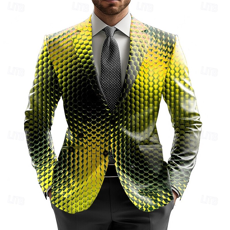Men's Blazer Jacket Formal Party Stylish Casual Daily All Seasons 100% Polyester Weaving Ombre 3D Print Buttons Comfortable Single Breasted Blazer Yellow Purple Green Grey4