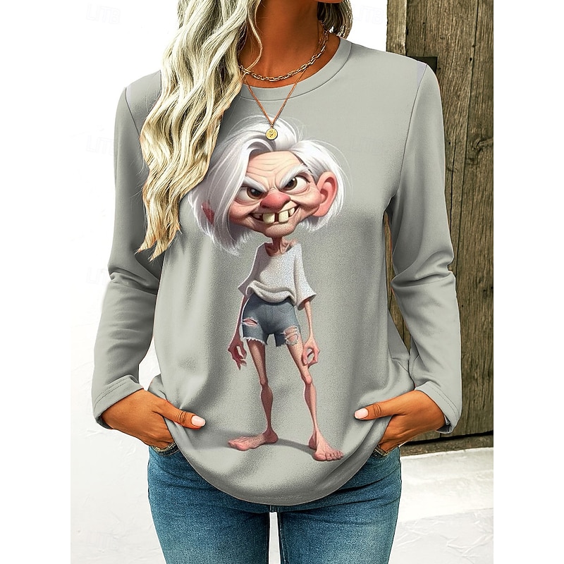 Women's T Shirt Graphic Cartoon Gradient Vintage Stylish Classic Long Sleeve Crew Neck Regular Tops Daily Print Pink Purple Khaki Gray Spring Fall Winter4