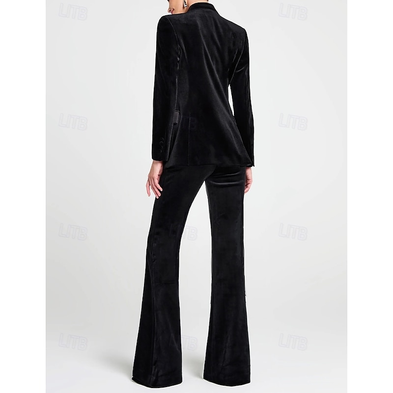 Women's Blazer Sport Coat Formal Party Wedding Party Velvet Elegant Long Sleeve Peak Lapel Single Breasted2