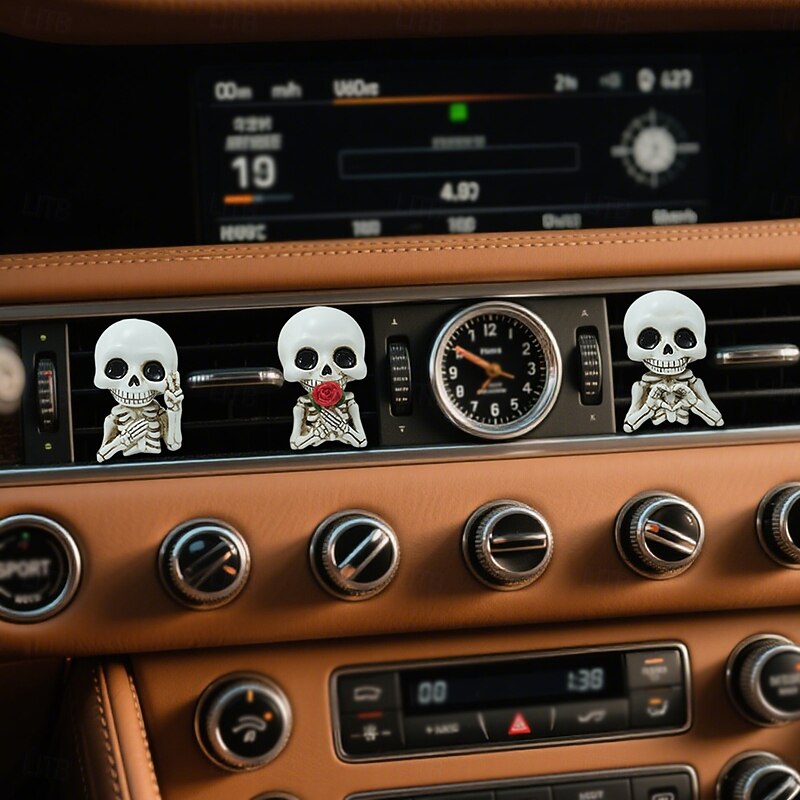 3pcs Halloween Skeleton Car Air Fresheners, Creative Resin Skull Vent Clip Decorations, Spooky Car Interior Accessories for AC Air Outlet, Fragrance Car Ornaments2