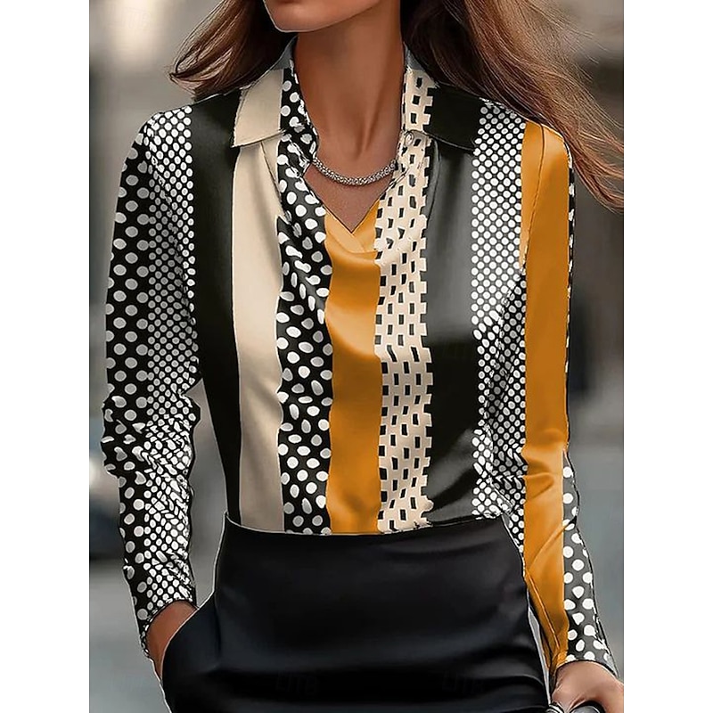Women's Shirt Dressy Tops Formal Work Shirt Floral Graphic Elegant Stylish Casual Long Sleeve Cowl Neck Regular Tops Work Party Evening Wear Daily Ruched Draped Black Yellow Pink Summer Fall3