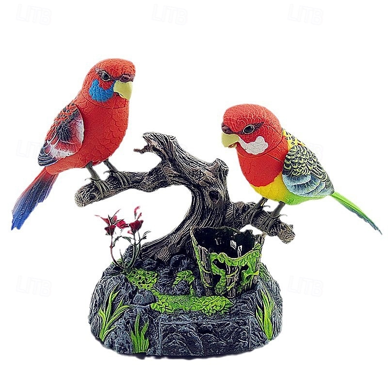 Sound Activated Chirping Bird,Interactive Toy, Eelctric Birds Talking Parrots Electronic Pets Office Home Decoration  Pen Holders Kids Toys