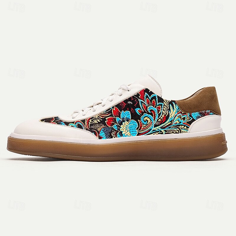 Men's White Jacquard Sneakers with Floral Design – Comfortable and Stylish Casual Shoes for Everyday & Special Occasions3