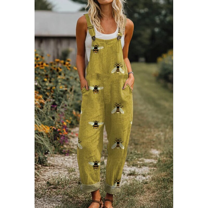 Women's Dungarees Active Graphic Sleeveless Sleeveless Straight Square Neck Pocket Vacation Daily Loose Fit White Blue Green Summer