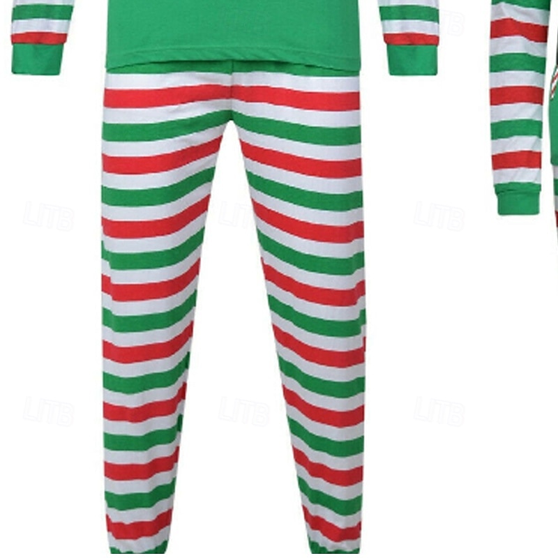 Family Tops Bottom Christmas Pattern Street Print Green Long Sleeve Sweet Matching Outfits3