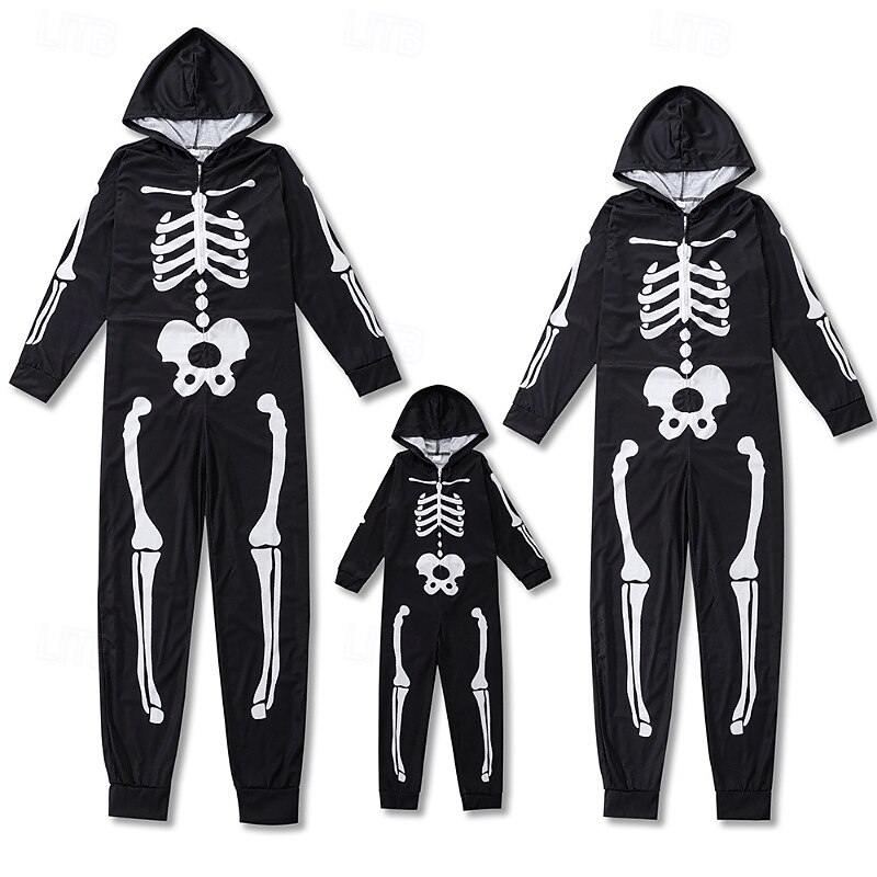 Family Jumpsuit Skull Street Print Black Long Sleeve Active Matching Outfits