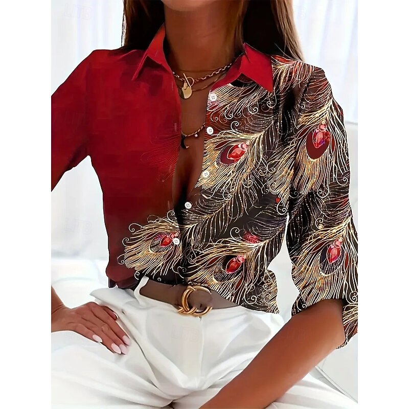 Women's Shirt Graphic Abstract Elegant Daily Business Long Sleeve Shirt Collar Regular Tops Wedding Guest Work Daily Print Red Blue Purple Green Spring Fall Winter2