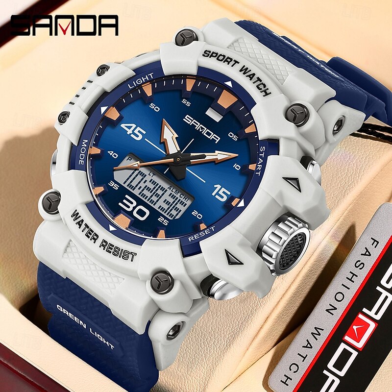 SANDA 6291 Sports Fashion Men Electronic Quartz Watch Shockproof Waterproof Luminous Calendar Casual Digital Watches