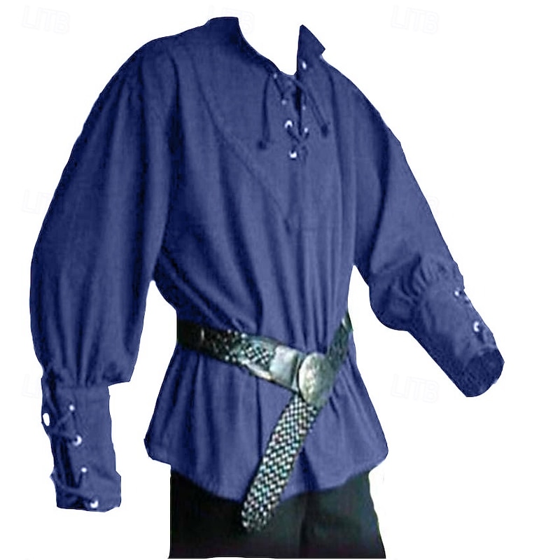 Warrior Knight Ritter Celtic Knight Punk & Gothic Medieval Renaissance 17th Century Blouse / Shirt Cosplay Costume Men's Drawstring Costume Vintage Cosplay Performance Stage Renaissance Fair Long3