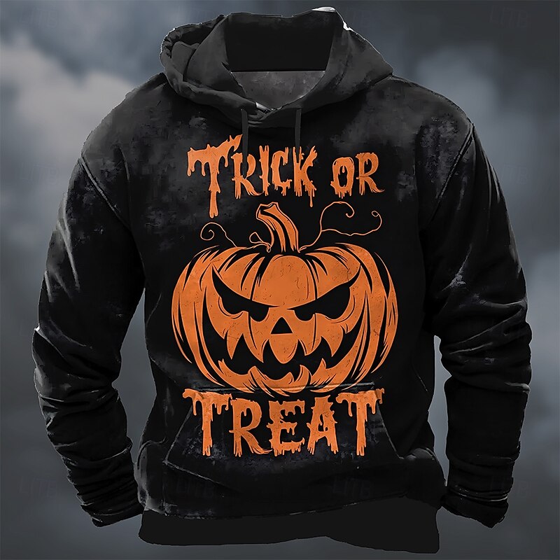 Halloween Men's Pumpkin Hoodie Sweatshirt Punk Exaggerated Long Sleeve Crew Neck Club Streetwear Purple Orange Drawstring Fall Winter Designer - Main Image