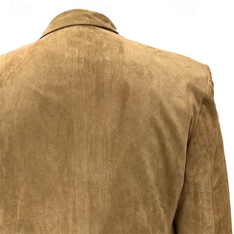 Men's Faux Suede Jacket Faux Suede Blazer Business Cocktail Party Wedding Party Fashion Casual Spring Fall Faux Suede Plain Pocket Buttons Comfortable Single Breasted Blazer Navy Blue Brown Green3