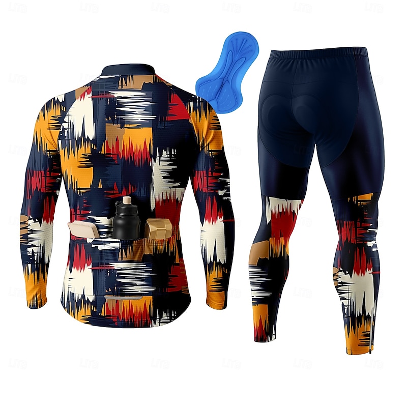 Men's Cycling Jersey with Tights Cycling Jersey Long Sleeve Red Bike Thermal Warm 3D Pad Quick Dry Anatomic Design Ultraviolet Resistant Sports Graphic Geometric Patterned Clothing Apparel2