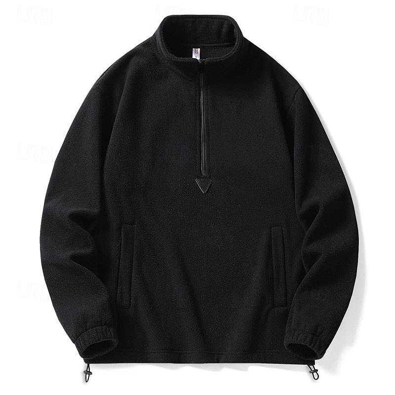 Men's Sweatshirt Polar Fleece Fleece Sweatshirt Pullover Hoodie Sweatshirt Pullover Black Beige Gray Standing Collar Plain Zip Up Sports & Outdoor Casual Daily Streetwear Cool Sportswear Spring3