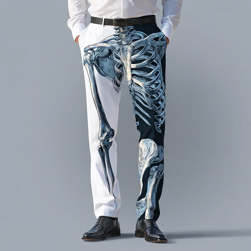 Halloween Men's Skull Skeleton Halloween Costumes Dress Pants Trousers Suit Pants Mid Waist Dark Punk Gothic Style Outdoor Holiday Slim Fit Pants with Pockets Spring Fall 3D Print Blue Purple Brown