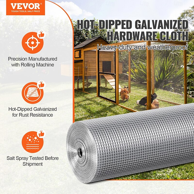 Hardware Cloth,  Hot Dipped Galvanized Wire Mesh Roll, Chicken Wire Fencing, Wire Mesh for Rabbit Cages, Garden, Small Rodents3