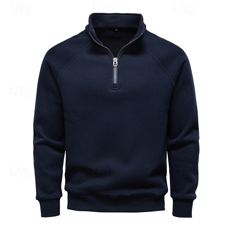 Men's Sweatshirt Corduroy Fleece Sweatshirt Pullover Hoodie Sweatshirt Pullover Apricot Black Army Green Navy Blue Gray Standing Collar Plain Textured Sports & Outdoor Casual Daily Streetwear Cool3