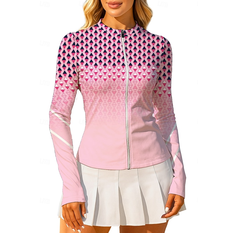 Women's Geometric Gradient Tops Sport Shirt Tennis Shirt Tennis Top Long Sleeve Zipper Floral UPF50+ UV Resistant High Elasticity Moisture Wicking Breathable Volleyball Tennis Golf Round Stand Collar3
