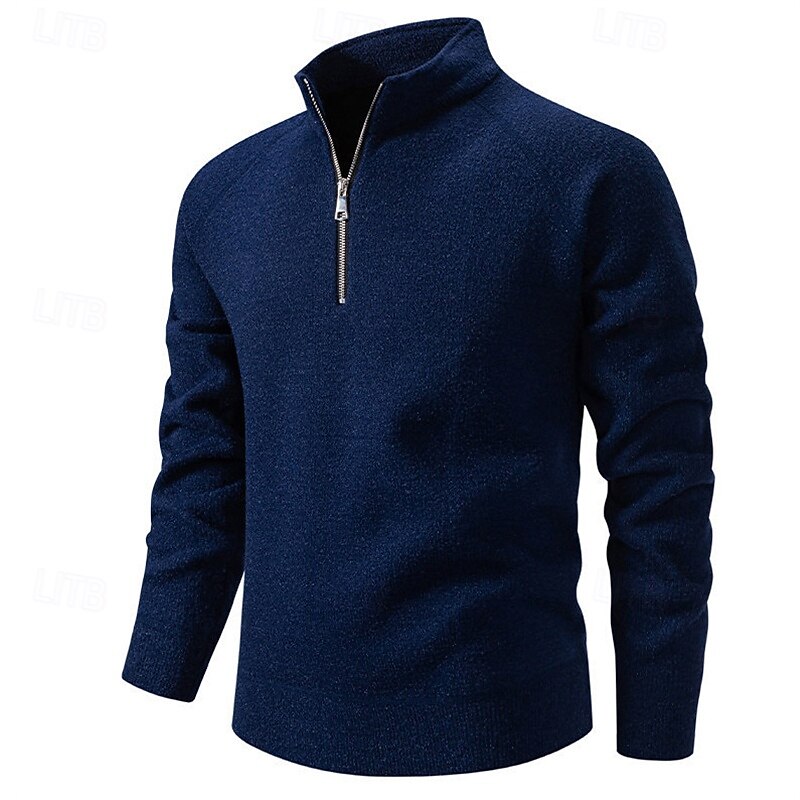 Men's Pullover Sweater Jumper Knit Sweater Ribbed Knit Regular Tops Knitted Plain Quarter Zip Fashion Basic Vacation Daily Wear Clothing Apparel Fall Winter Black White S M L