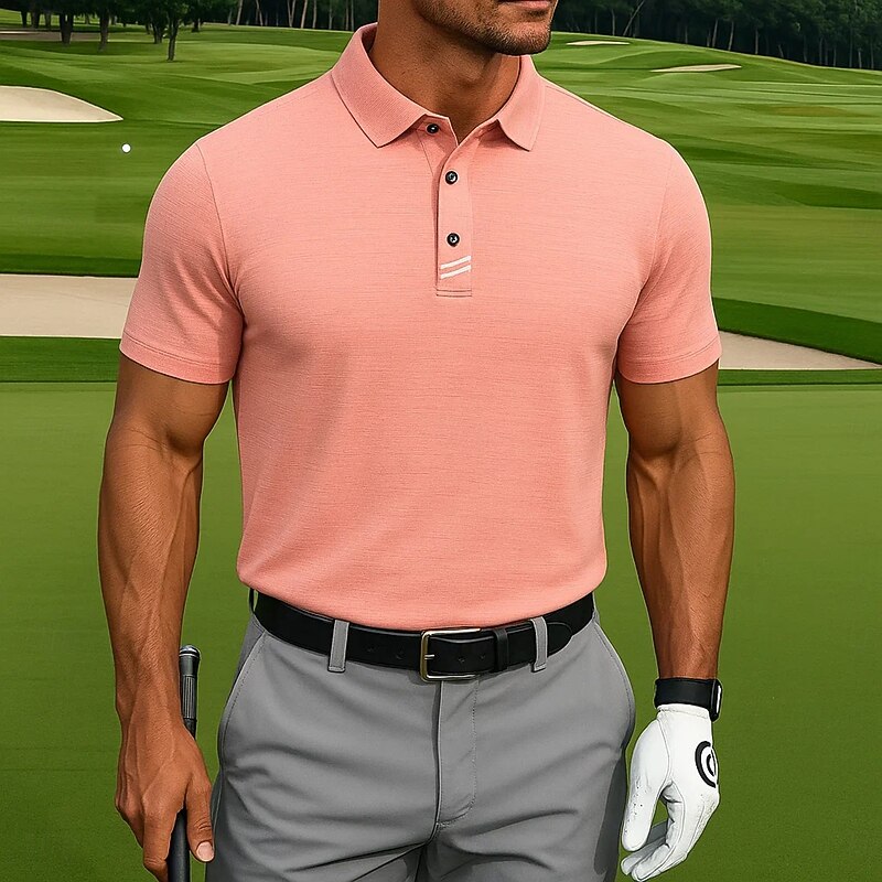 Men's Sports Polo Shirts Golf Shirt Casual Sports Lapel Short Sleeve Fashion Basic Plain Buttons Summer Spring Regular Fit Pink Sports Polo Shirts4