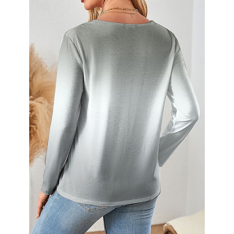 Women's T Shirt Graphic Cartoon Gradient Vintage Stylish Classic Long Sleeve Crew Neck Regular Tops Daily Print Pink Blue Purple Green Gray Spring Fall Winter2