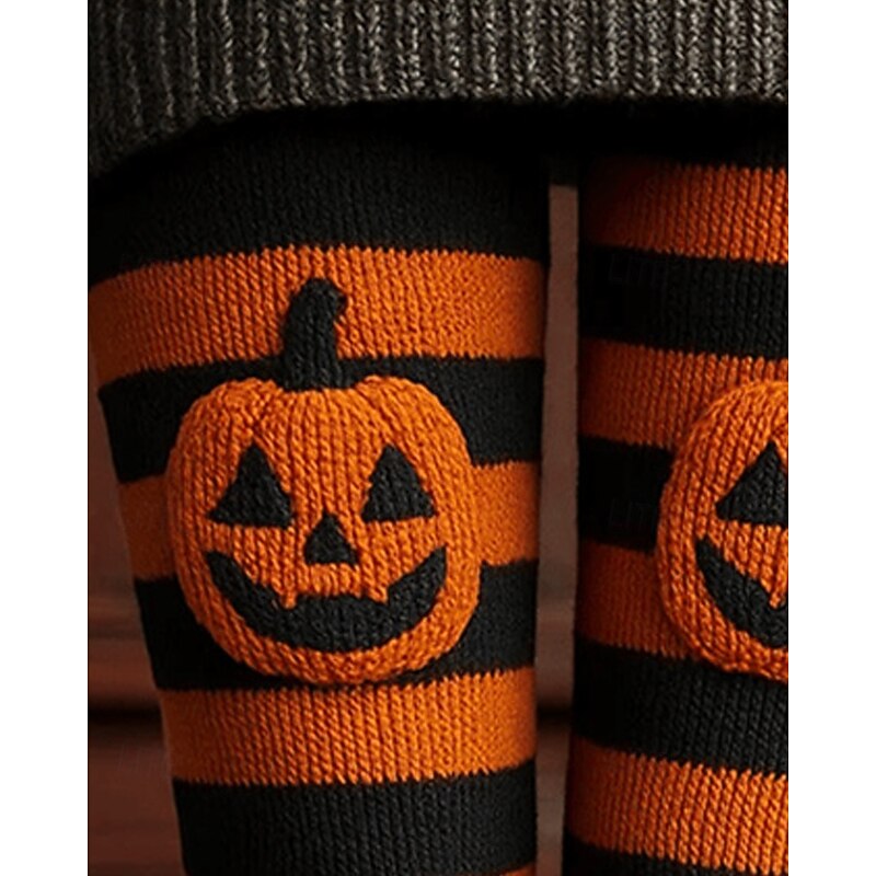 Women's Pants Trousers Leggings Cozy Leggings Streetwear Casual Full Length High WaistPantsHalloween Pumpkin Striped Elastic Waist Print Breathability Comfortable Stretchy Vacation Street Daily Wear2