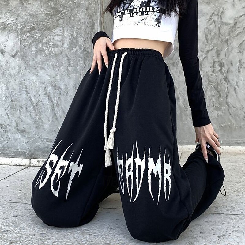 Women's Wide Leg Pants Sport  Sweatpants Sports Lounge Pants Drawstring High Waist Bottoms Athleisure Gym Workout Fall Fashion Outdoor Sports Running Loose Fit Sportswear Activewear Black