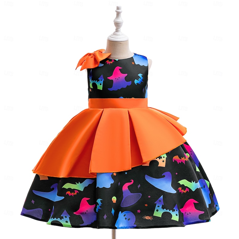 Kids Girls' Party Dress Graphic Sleeveless Special Occasion Halloween Party Princess Polyester Party Dress Summer Spring 3-10 Years Orange