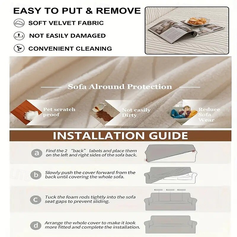 Washable, Elastic 1pc Striped Sofa Cover Anti-Scratch & Non-Slip Couch Protector for All Seasons, Fits Single to Four-Seater Sofas, White Textured Fabric with Herringbone Pattern, Perfect for Living2