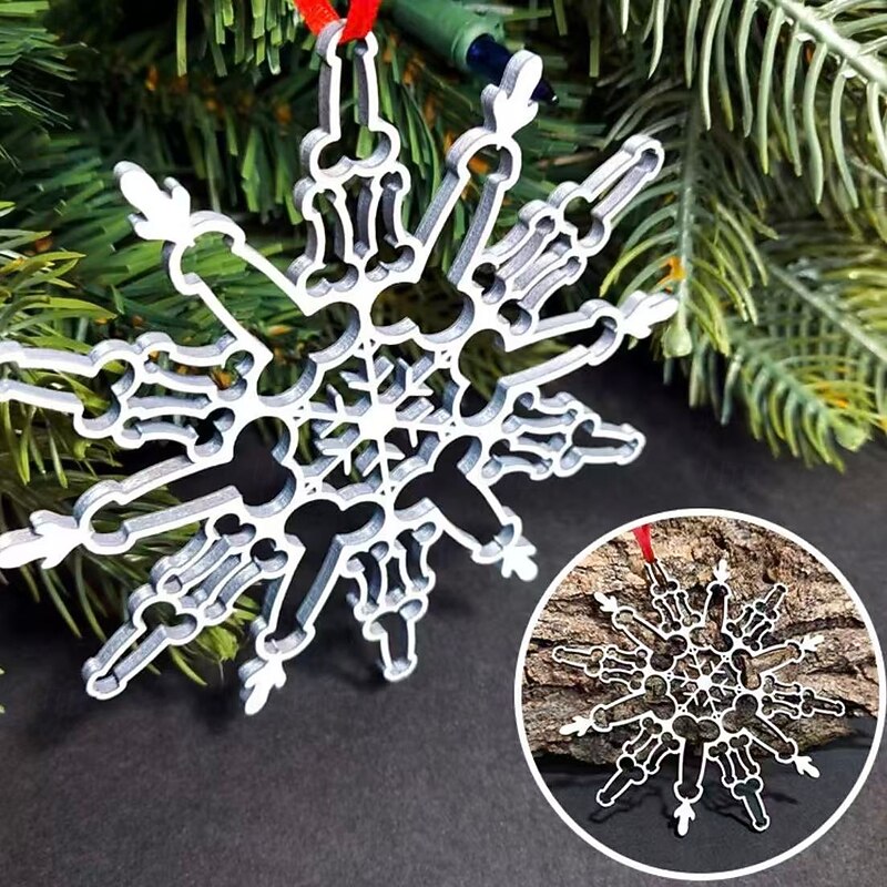 Christmas Funny Snowflake Ornaments Stainless Steel Creative Xmas Tree Hanging Decorations Holiday Accessories2