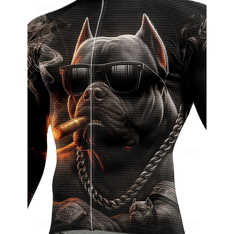 Men's Tops Cycling Jersey Graphic Animal Dog Long Sleeve Bike Jersey Top with 3 Rear Pockets Mountain Bike MTB Road Bike Cycling Sun Sun Protection Sunscreen Quick Dry Sports Black Clothing Apparel3