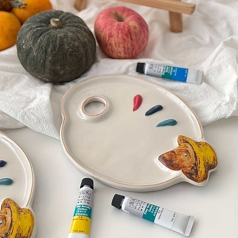 Ceramic Van Gogh Inspired Artist Mixing Palette Multi-Purpose Decorative Prop for Painting and Displaying Makeup Essentials Best for Christmas, Perfect for Thanksgiving4