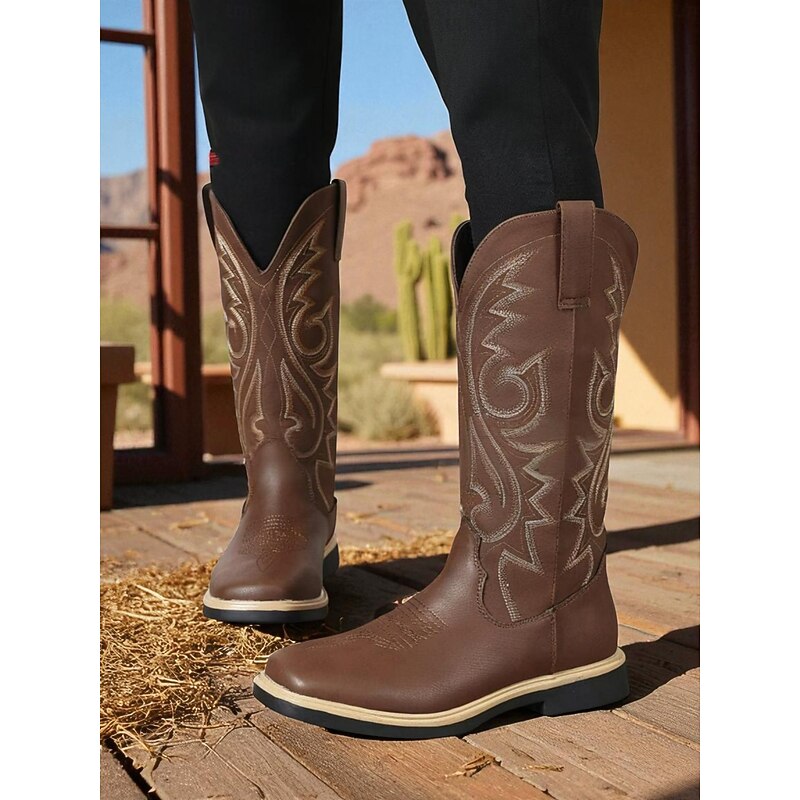 Women's Brown Embroidered Western Work Boots – Square-Toe Cowboy Boots for Ranch Wear, Desert Hikes and Farm Chores2