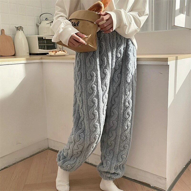 Women's Corduroy Pants Slacks Straight Casual Plus velvet Full Length Natural Plain Elastic Waist Comfortable Home Casual Daily Wear Lotus Black Pink Blue Winter Regular Fit4