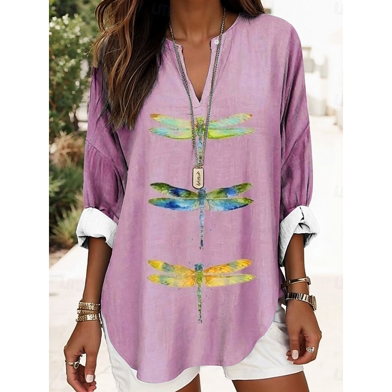 Women's Shirt Graphic Animal Vintage Tropical Hawaiian Long Sleeve V Neck Regular Tops Daily Holiday Beach Wear Print White Blue Purple Green Light Blue Summer Spring4