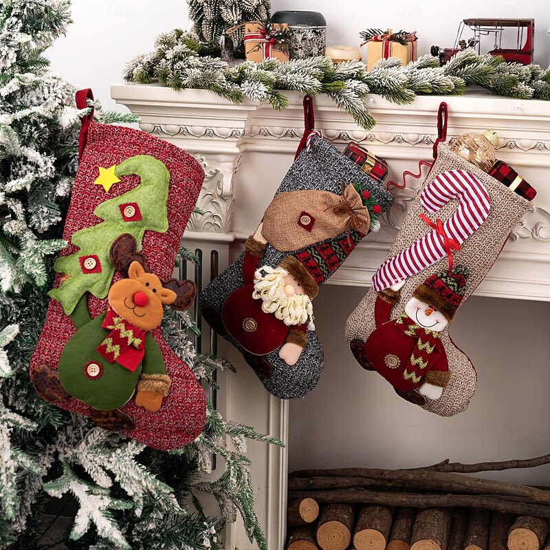 Christmas Stocking Santa Snowman and Reindeer Socks Hanging Ornament Festive Holiday Decoration Perfect for Home Fireplace Wall Seasonal Celebration Accessory4