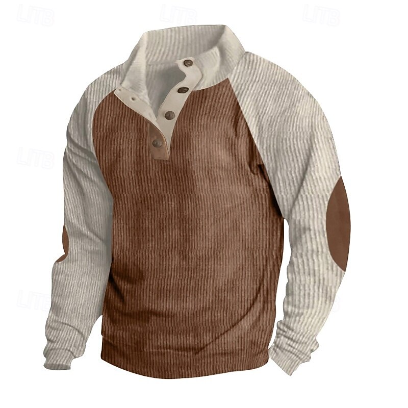Men's Sweatshirt Corduroy Pullover Wine Red Black Navy Blue Camel Brown Standing Collar Color Block Patchwork Tactical Sports & Outdoor Casual Streetwear Casual Athletic Spring & Summer Clothing