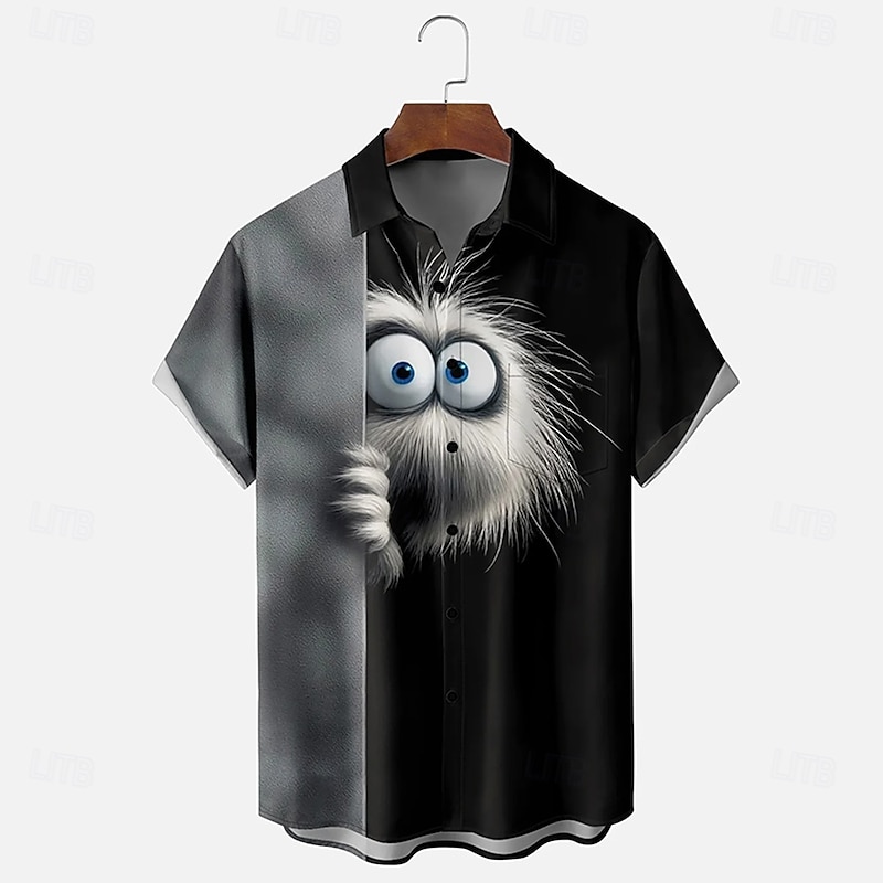Men's Animal Patterned Color-blocking Shirt Button Up Shirt Short Sleeve Funny Outdoor Vacation Summer Spring Turndown 3D Print Collared Shirts Front One Pocket Black