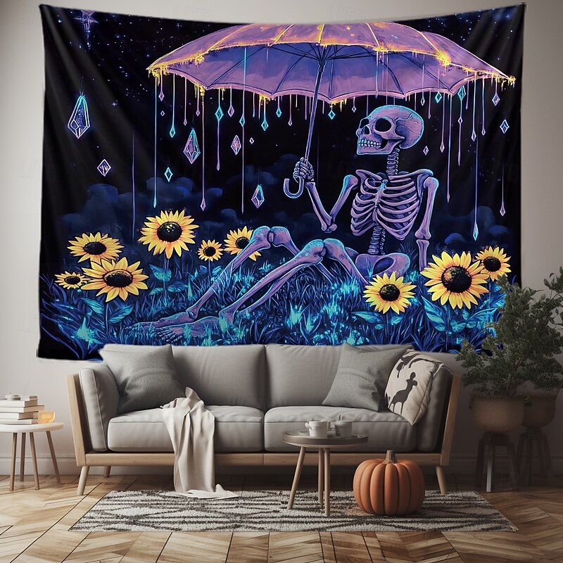 Halloween Tapestry Banners Wall Hangings Skeleton Pumpkin Psychedelic Dark Punk Gothic Style Party Dorm Shooting Backgrounds Home Decor3