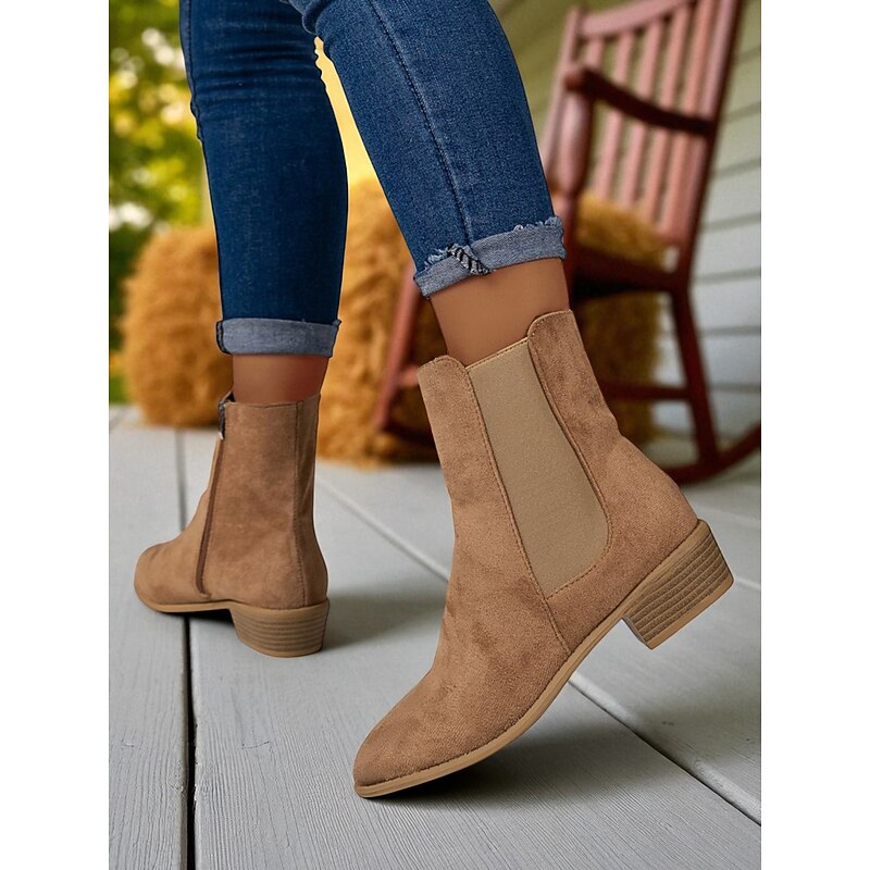 Women's Faux Suede Ankle Boots – Side Zipper and Elastic Panel, Low Heel Chelsea Boots for Autumn Walks, Shopping and Casual Outings4