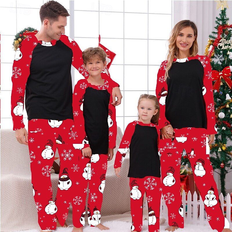 Family Pajamas Plaid Christmas Pattern Home Print Black Dark Red Wine Long Sleeve Active Matching Outfits2