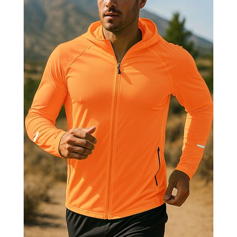 Men's Running Jacket Outdoor Jacket Hooded Jacket Drawstring Pocket Long Sleeve Top Athleisure Solid Colored Windproof Quick Dry Moisture Wicking Breathable Fishing Hiking Running Sportswear4