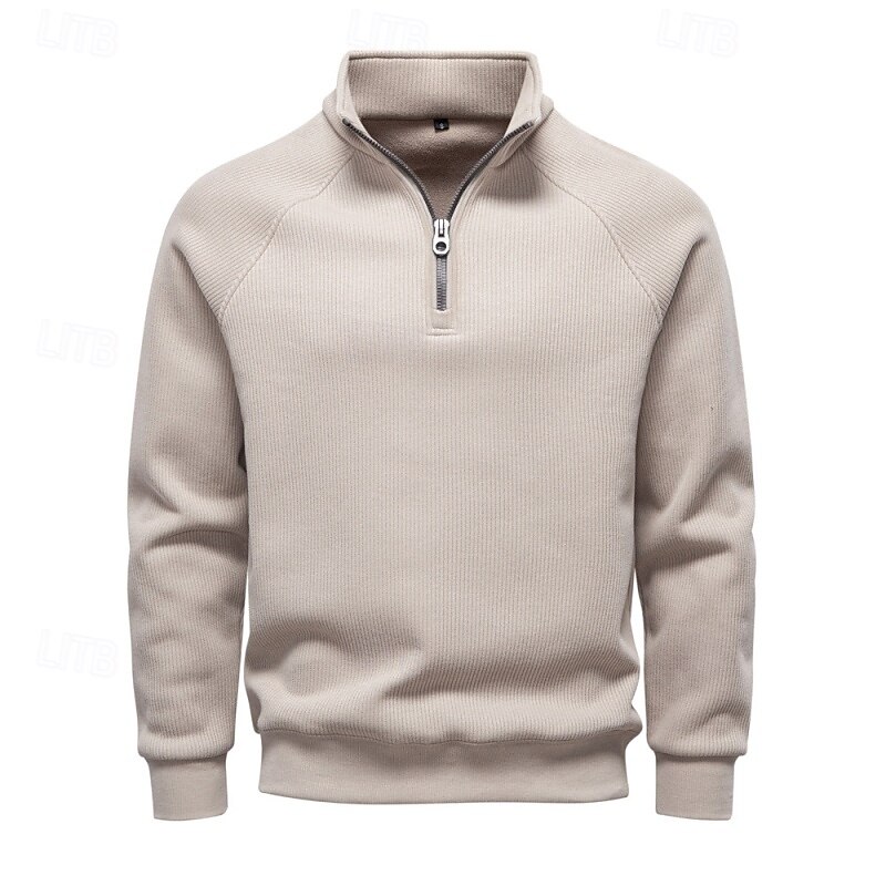 Men's Sweatshirt Corduroy Fleece Sweatshirt Pullover Hoodie Sweatshirt Pullover Apricot Black Army Green Navy Blue Gray Standing Collar Plain Textured Sports & Outdoor Casual Daily Streetwear Cool2