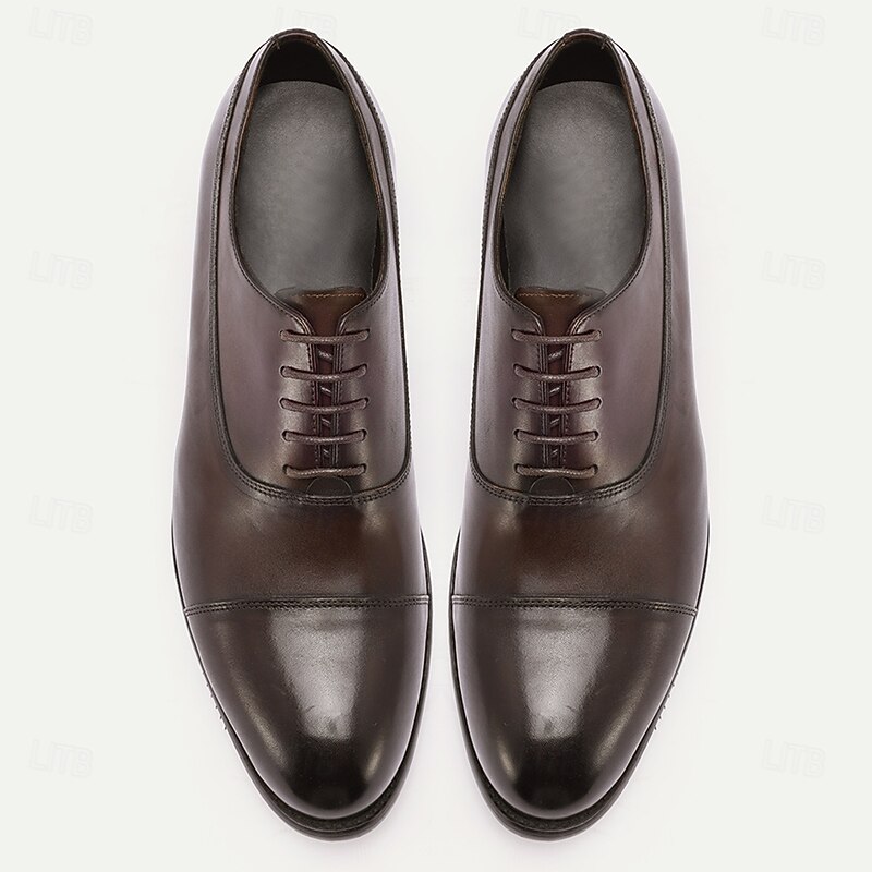 Men's Brown Oxford Dress Shoes – Premium Leather Cap-Toe Shoes for Weddings, Office and Formal Events4