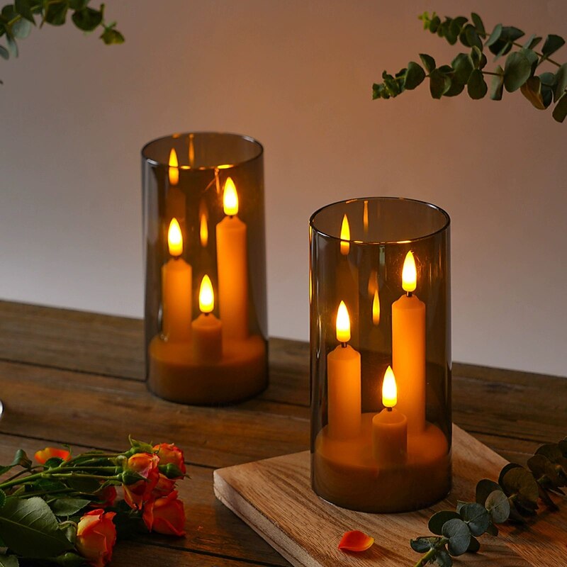 2PCS Acrylic Flameless Candle Lights Battery Powered Candlestick Lights for Christmas Halloween Wedding Party Family Dinner Atmosphere Holiday Decoration3