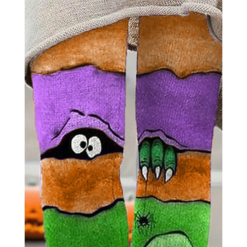 Women's Pants Trousers Leggings Cozy Leggings Streetwear Casual Full Length High WaistPantsHalloween Color Block Graphic Prints Elastic Waist Print Breathability Comfortable Stretchy Vacation Street2