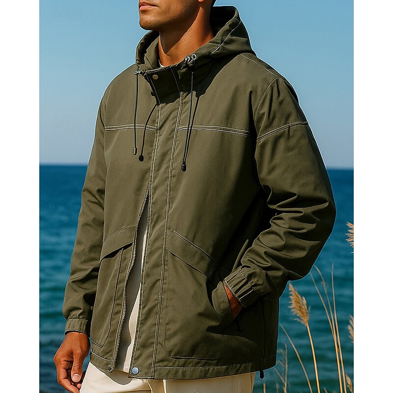 Men's Windbreaker Softshell Jacket Hiking Jacket Outdoor Waterproof Windproof Hiking Outfits Hiking Clothes Spring Autumn / Fall Top Camping / Hiking / Caving Running Solid Color Black Army Green