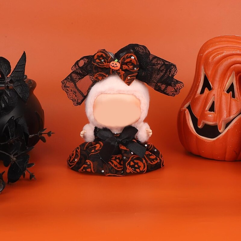 Doll Halloween Clothes Doll Pumpkin Skirt Set Cute Skirt & Veil Costume Dressing Outfits Accessories for 6.69 Inch Doll (NO DOLL)4