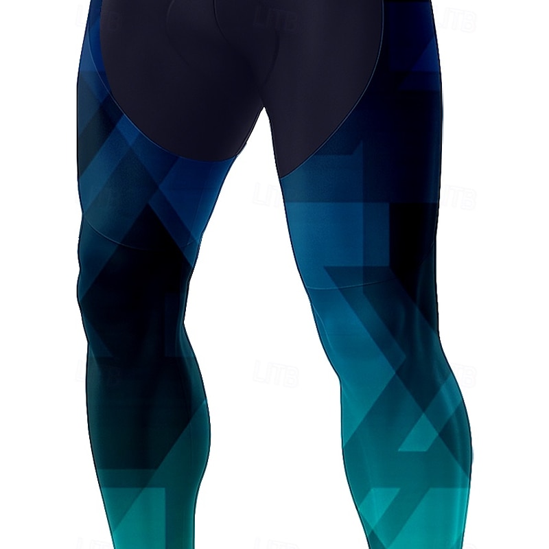 Men's Graphic Geometric Gradient Bike Pants Bike Tights Bottoms Slim Fit Sports UV Resistant 3D Pad Quick Dry Reflective Strips Navy Blue Clothing Apparel Bike Wear3